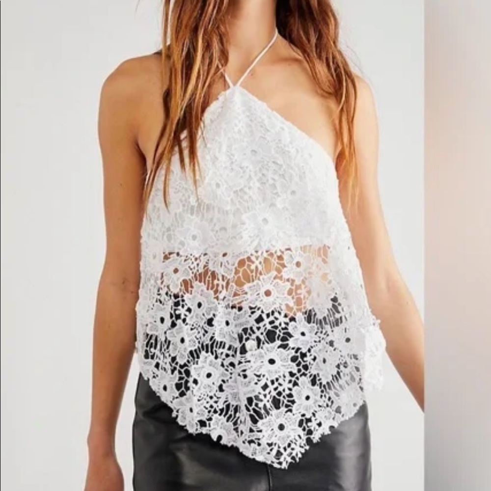 Free People Seychelle Lace Top Ivory Halter Sz XS
